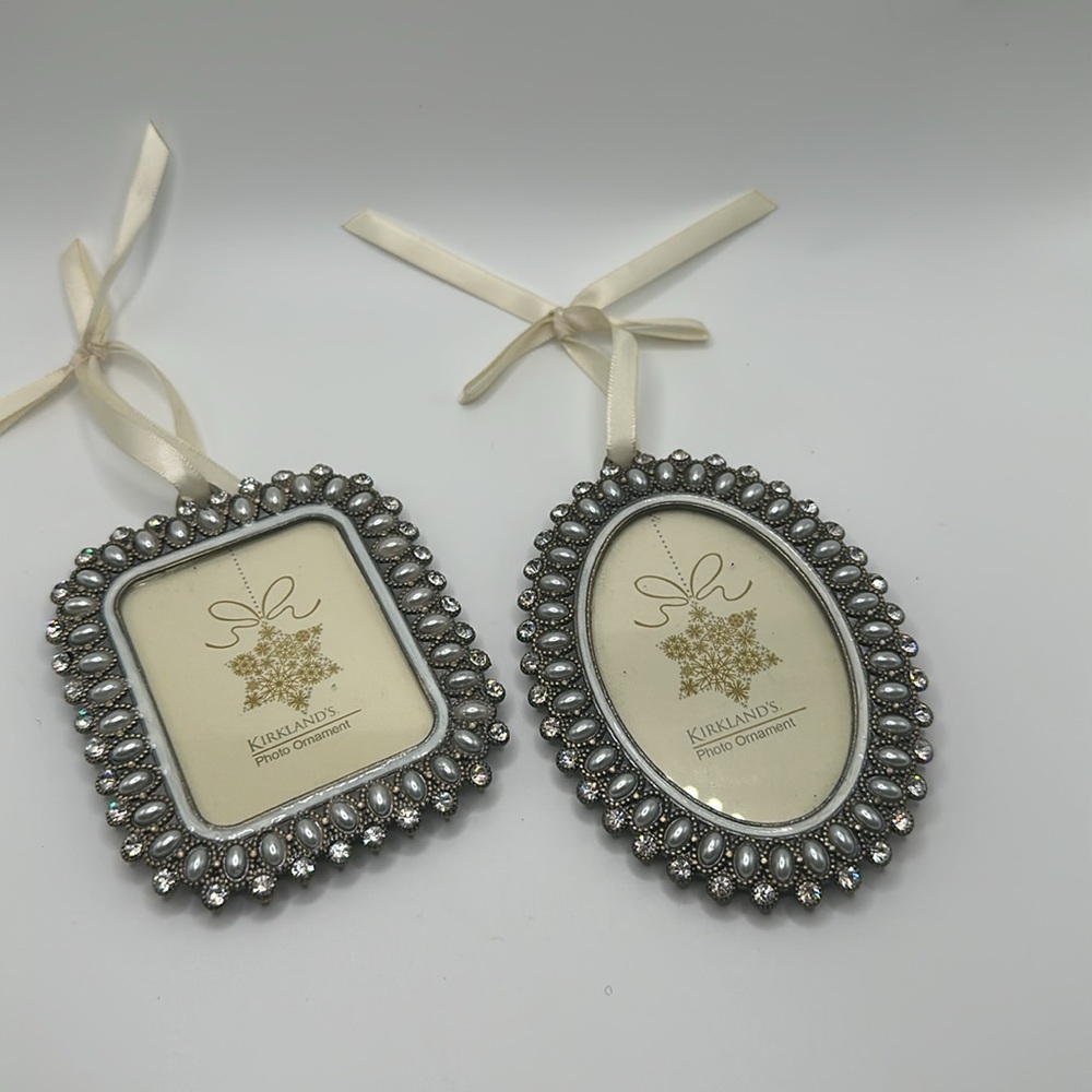 Kirklands rhinestone sparkling photo Christmas ornaments set of 2